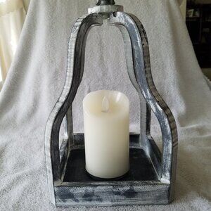 NICOLE'S HOME ACCENT RUSTIC FARMHOUSE SILVER- WASHED WOOD LANTERN